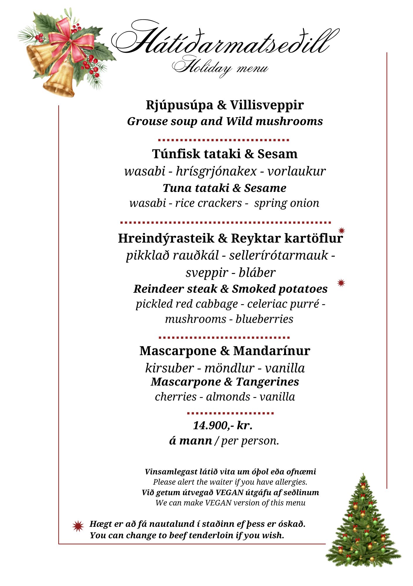 Jólamatseðill/Christmas menu